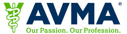 AVMA logo with a green veterinary caduceus symbol and the text "AVMA Our Passion. Our Profession." in blue and green.